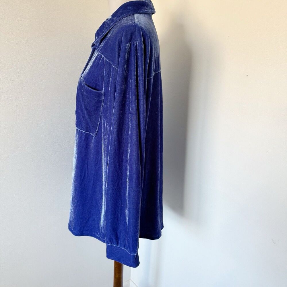 Cato Shirt Long Sleeve Button Up Velour Crushed Velvet Blouse Blue 22/24W 3X - Picture 16 of 16